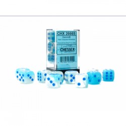 Chessex Set de 12 dés 6 Gemini (16mm) Luminary Pearl Turquoise- Blanc/Bleu